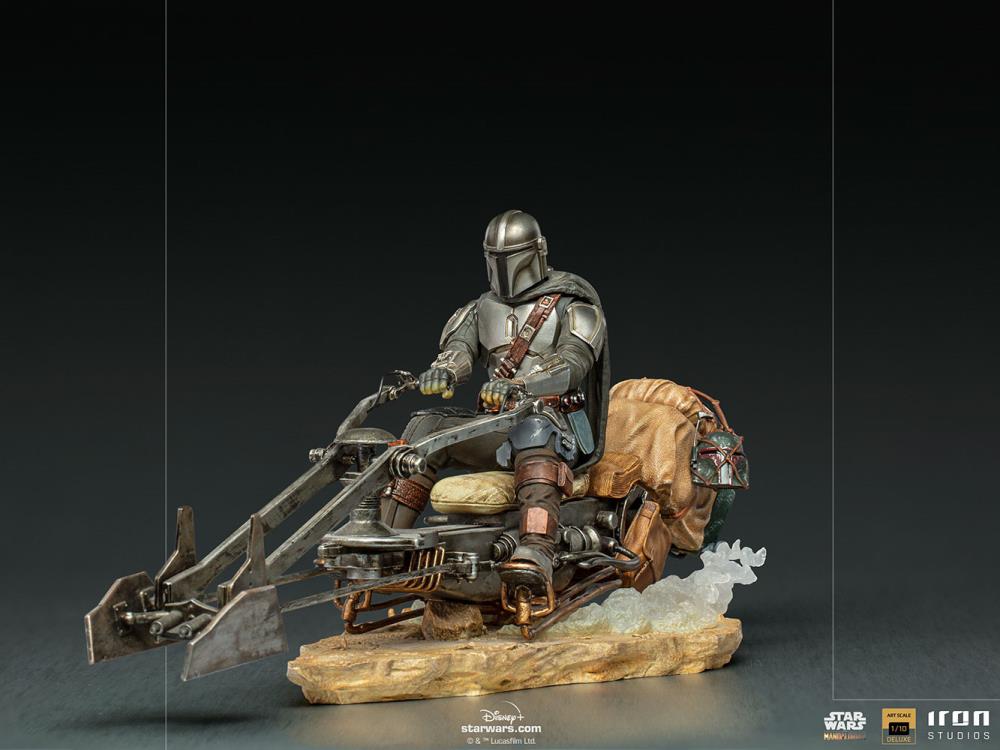 Pedido Estatua Din Djarin y Grogu en la Speeder Bike DELUXE - The Mandalorian - marca Iron Studios escala de arte 1/10