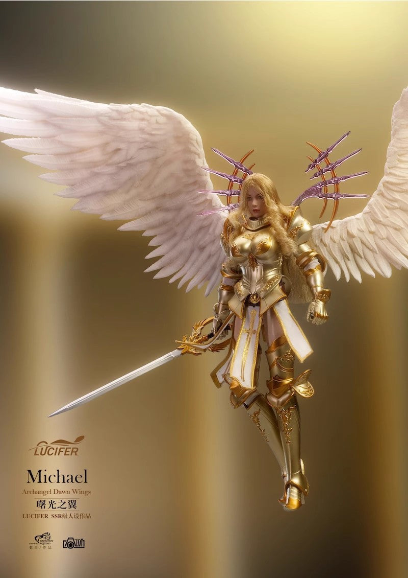 Preventa Figura Michael Archangel Dawn Wings (Golden Armor version) marca Lucifer LXF2311A escala pequeña 1/12